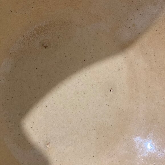 Antique Vintage Yellow Ware Bowl With 5 Blue Striped Bands - Picture 10 of 10